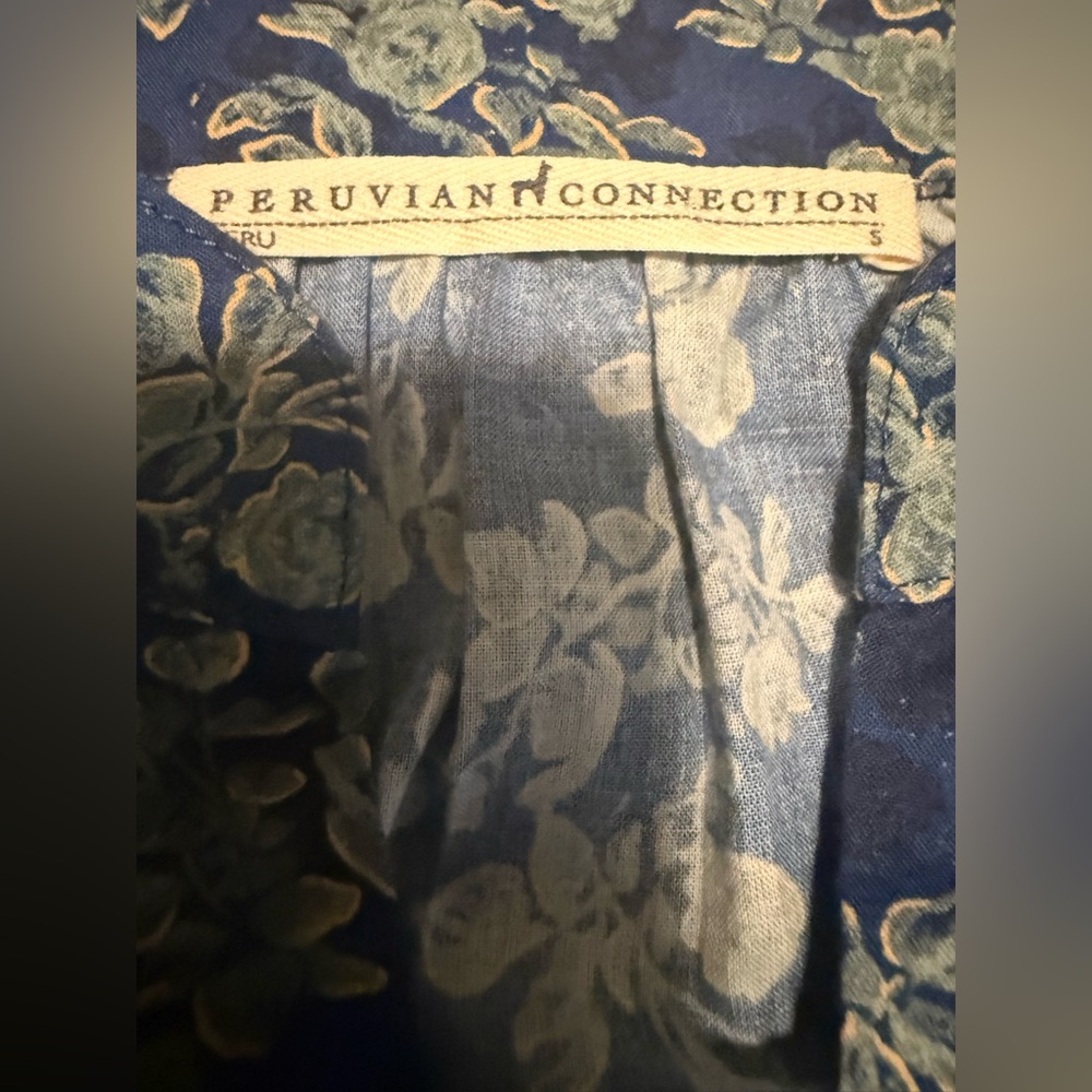 Peruvian Connection Navy Blue Rose 3/4 Sleeve Blouse Size Small - Picture 6 of 7